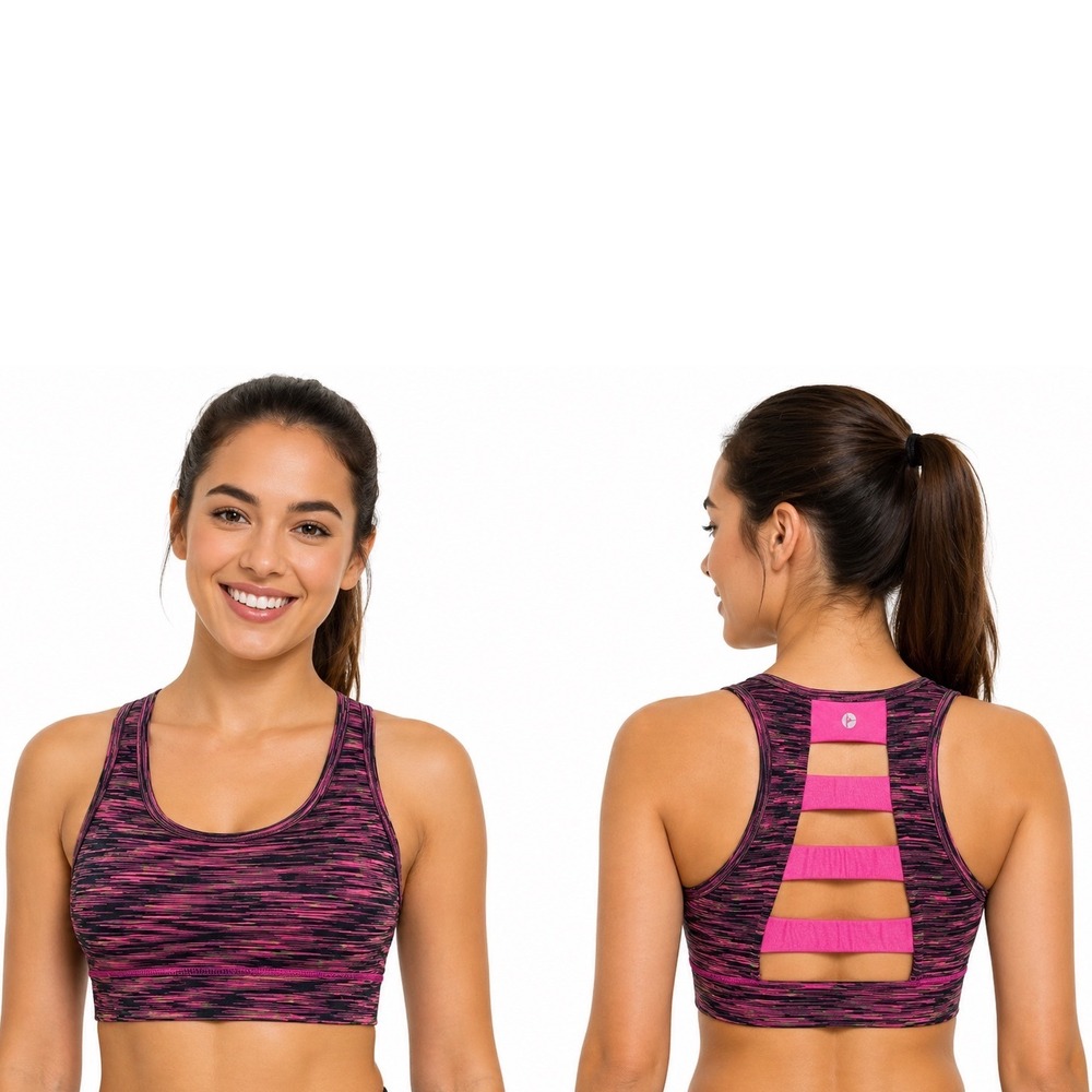 90 Degree by Reflex Pink Space Dye Racerback Sports Bra S Activewear Gym 104-73